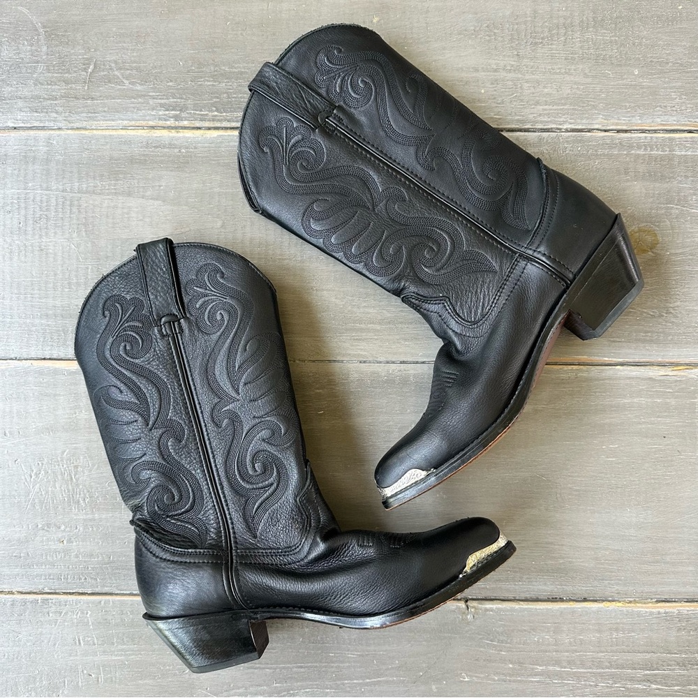 Durango Black Embossed Leather Western Heeled Boots